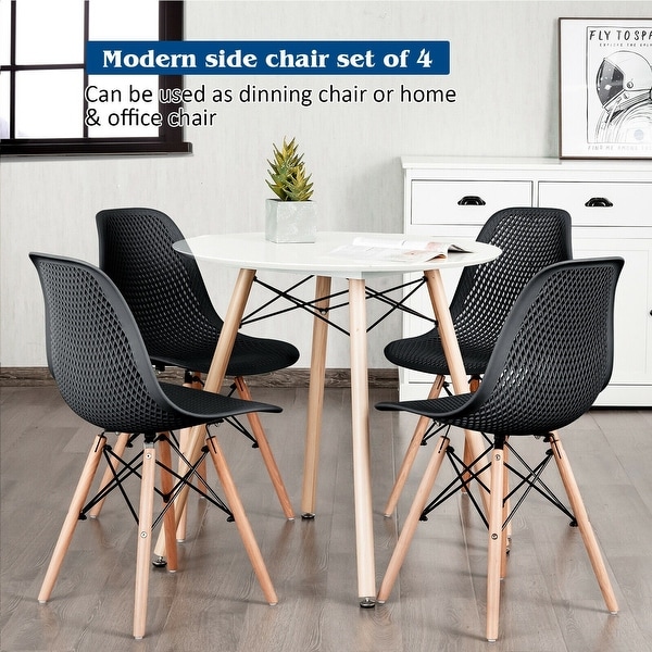 4 Pcs Modern Plastic Hollow Chair Set with Wood Leg - 22