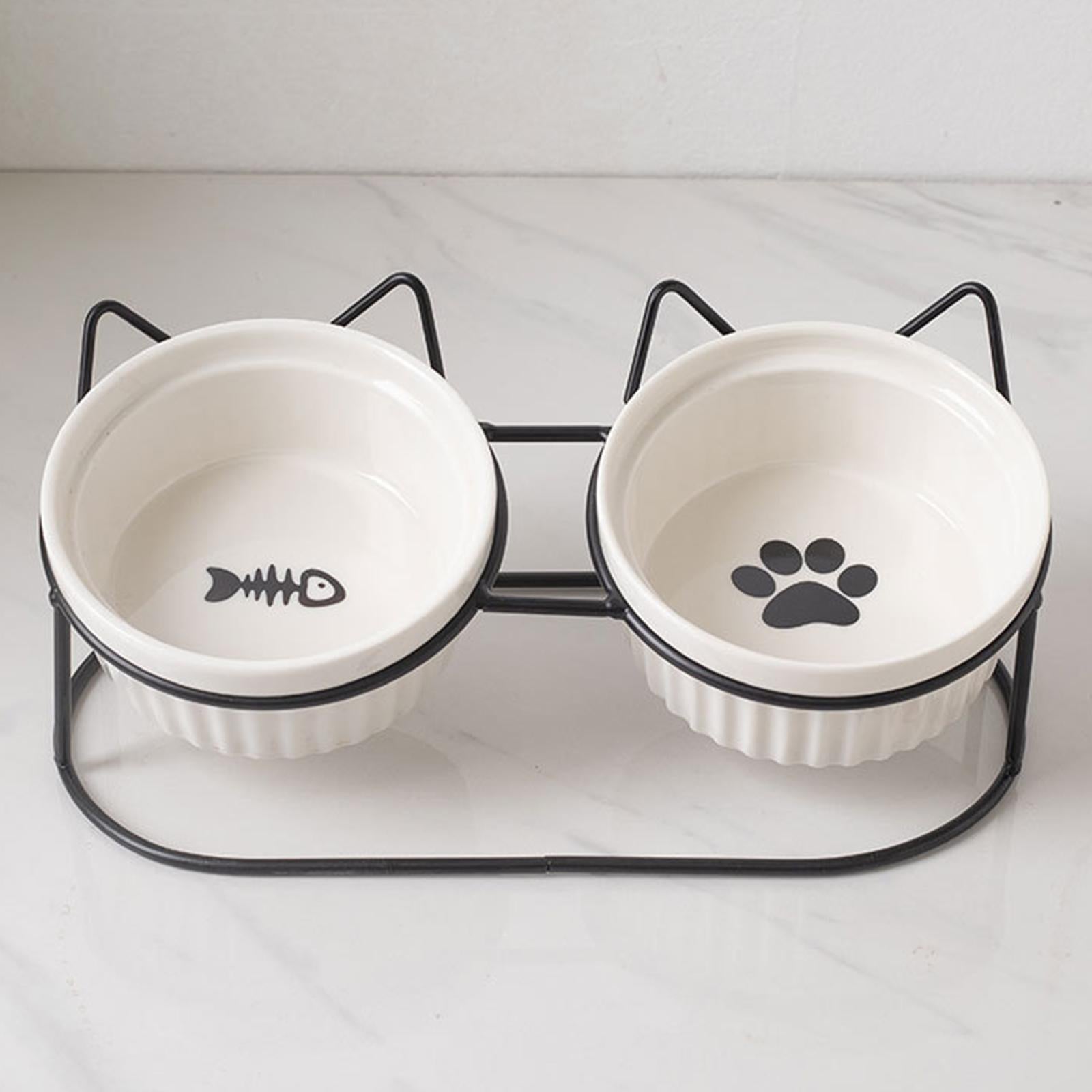 Cat Bowls Raised Iron Stand Double Elevated black