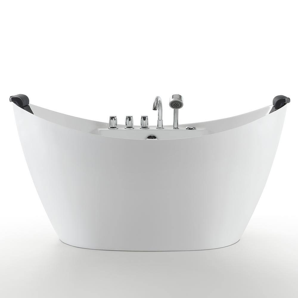 Empava Luxury 59 in. Center Drain Acrylic Freestanding Flatbottom Whirlpool Bathtub in White with Faucet EMPV-59AIS11