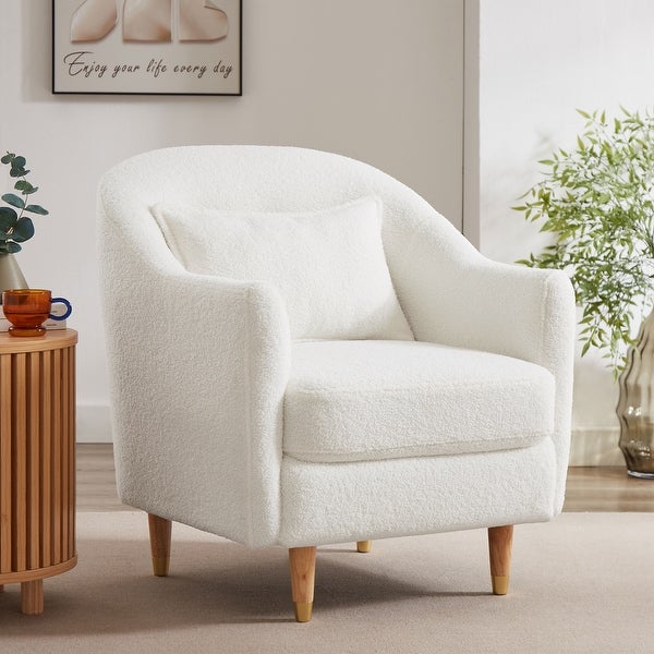 VANOMi 28.34'' Accent Armchair， Velvet Barrel Chair with Solid Wood Legs