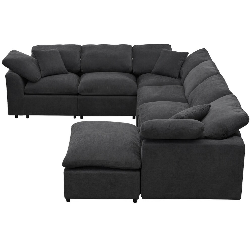 Grey L Shape Sectional Sofa Living Room Corner Sofa with Ottoman