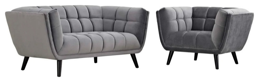 Stella Gray 2 Piece Performance Velvet Loveseat and Armchair Set   Midcentury   Living Room Furniture Sets   by Virgil Stanis Design  Houzz