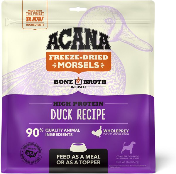 ACANA Duck Recipe Morsels Grain-Free Freeze Dried Dog Food and Topper， 8-oz bag