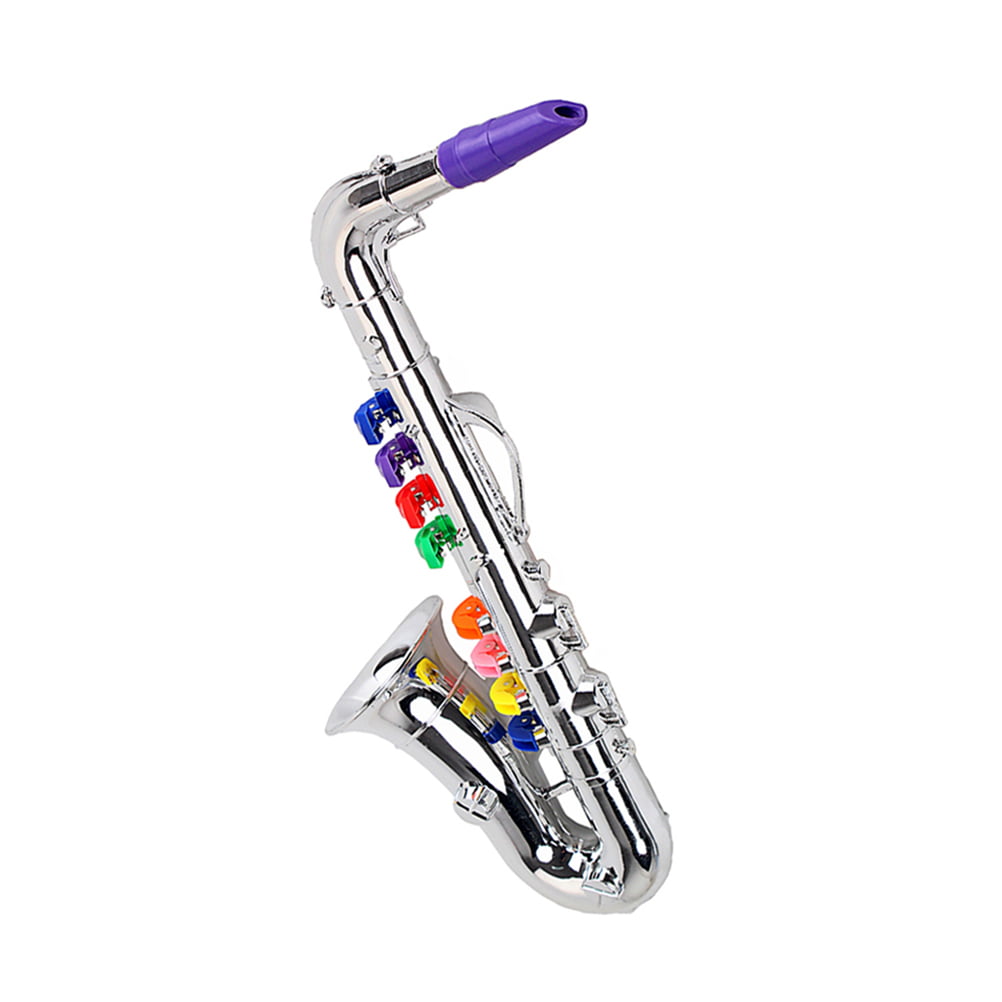 Children Plastic Trumpet Toy Musical Instruments Toy Saxophone 8 Rhythms Trumpet Toy Kids Mini Musical Instrument Toy Props for Preschool Toy Gift CZ01 (Silver)