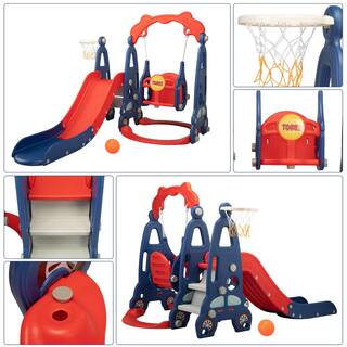 Nyeekoy 3 in 1 Kids Slide and Swing Set Toddler Climber Playset Indoor Outdoor Playground Blue Red TH17Y0822