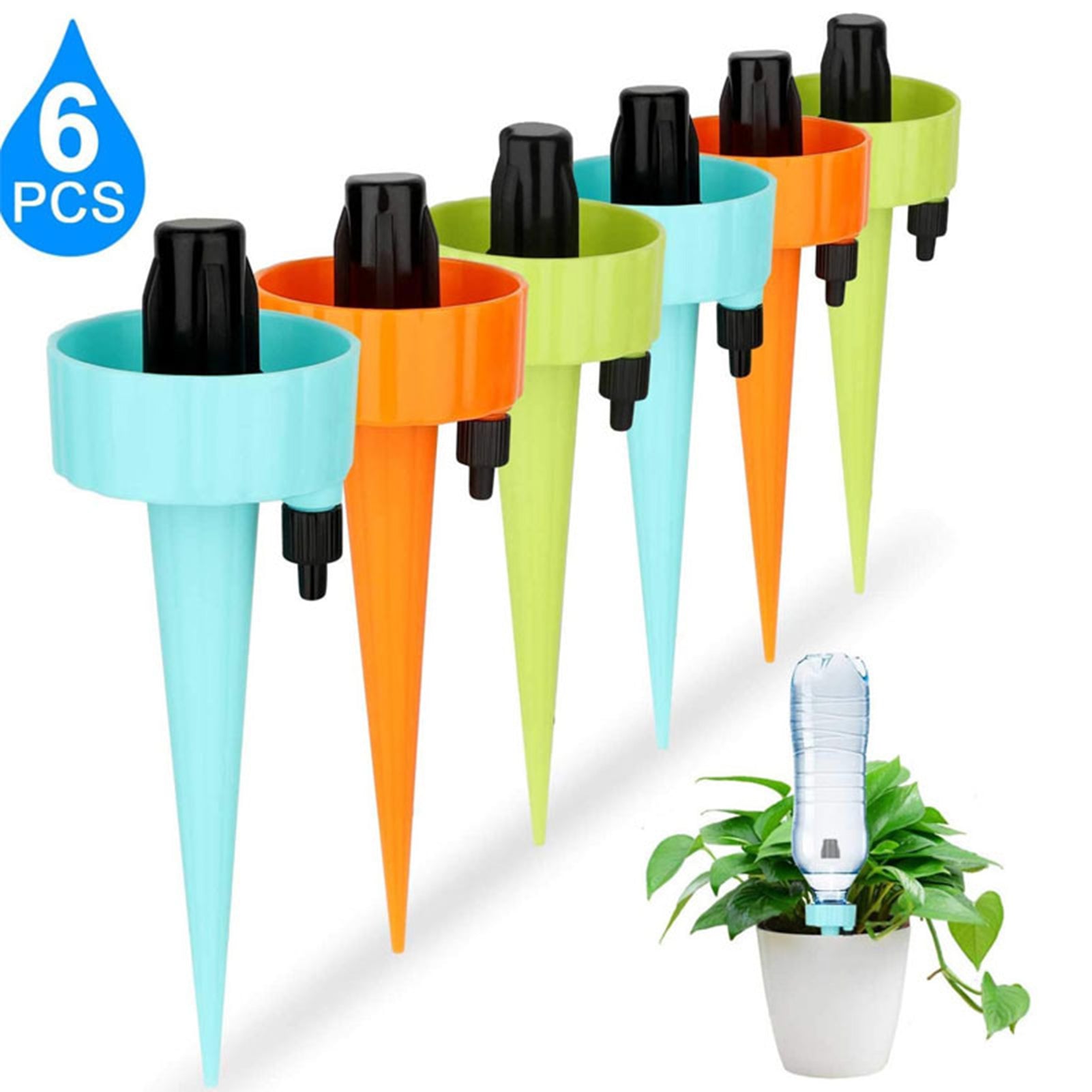 Walmeck 6PCS Auto Plant Watering Devices Self-Watering Spikes Slow Release Control Rate Drip Irrigation for Outdoor Indoor Plants