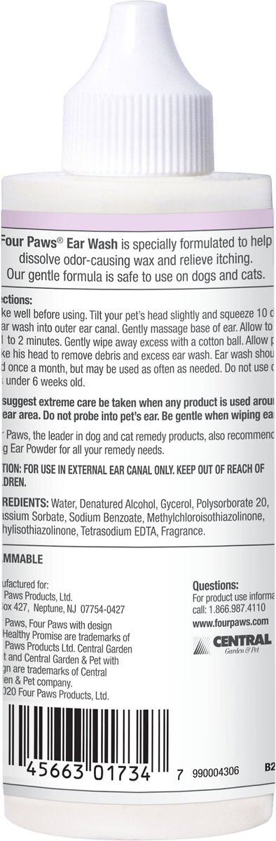 Four Paws Healthy Promise Cat and Dog Ear Wash， 4-oz bag