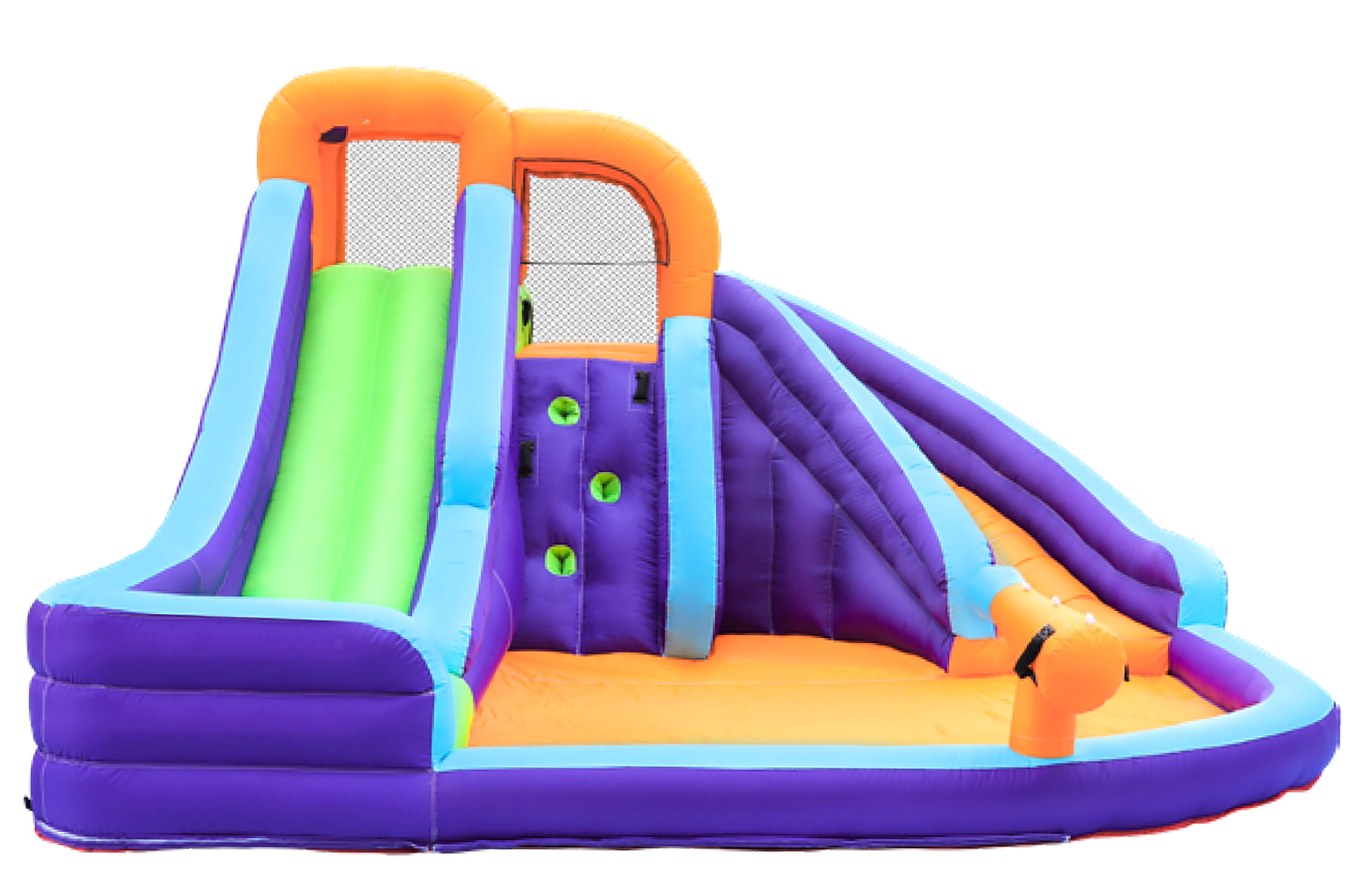 CocoNut Castles Double Slide Inflatable Water Park with Climbing Wall & Water Cannon