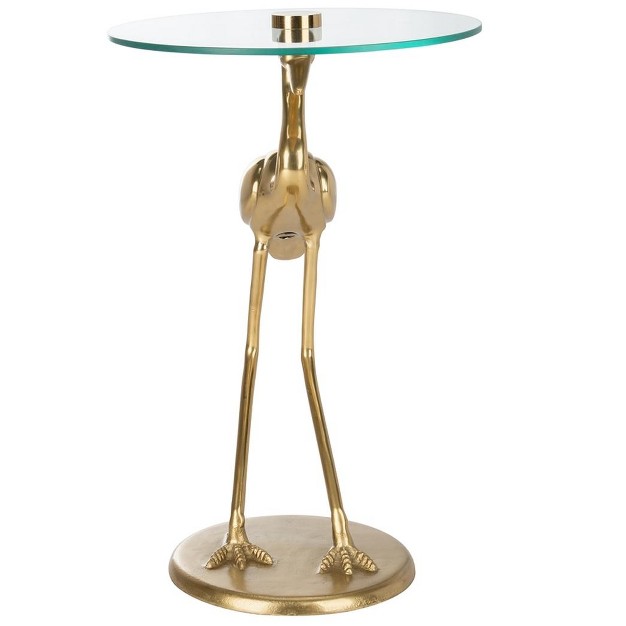 Tori Crane Base Accent Table Glass Top gold Safavieh