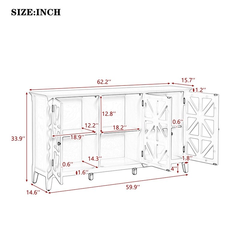 Accent Cabinet Modern Console Table for Living Room Dining Room With 3 Doors and Adjustable Shelves