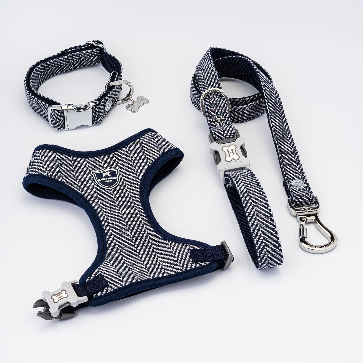 HUGO and HUDSON Herringbone Tweed Metal Buckle Dog Collar