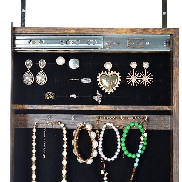 Full Mirror Jewelry Storage Cabinet With with Slide Rail， Can Be Hung On The Door Or Wall - - 37179007