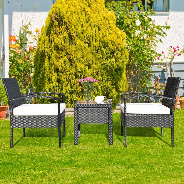 Tangkula Cushioned Outdoor Wicker Rattan Chair Set Patio Furniture Backyard Seat