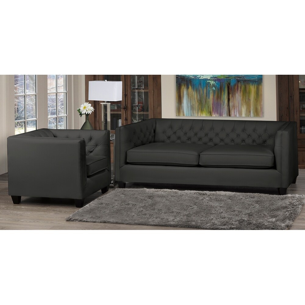 Windsor Top Grain Tufted Leather Sofa and Armchair Set