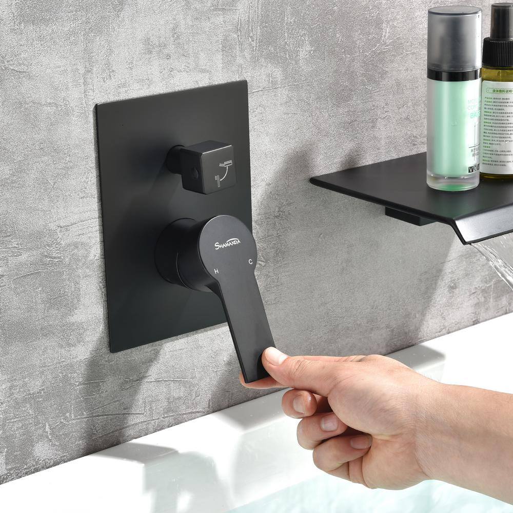 Boyel Living Single-Handle Wall Mount Roman Tub Faucet with Hand Shower in Matte Black SMD-88021B