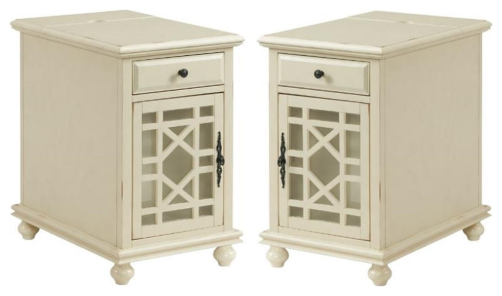 Home Square Elegant Chairside Table in Power Antique White   Set of 2   Traditional   Side Tables And End Tables   by Homesquare  Houzz