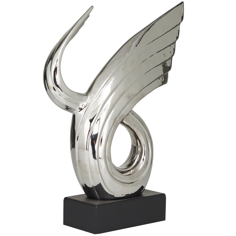 Gold or Silver Porcelain Wing Abstract Sculpture with Black Base