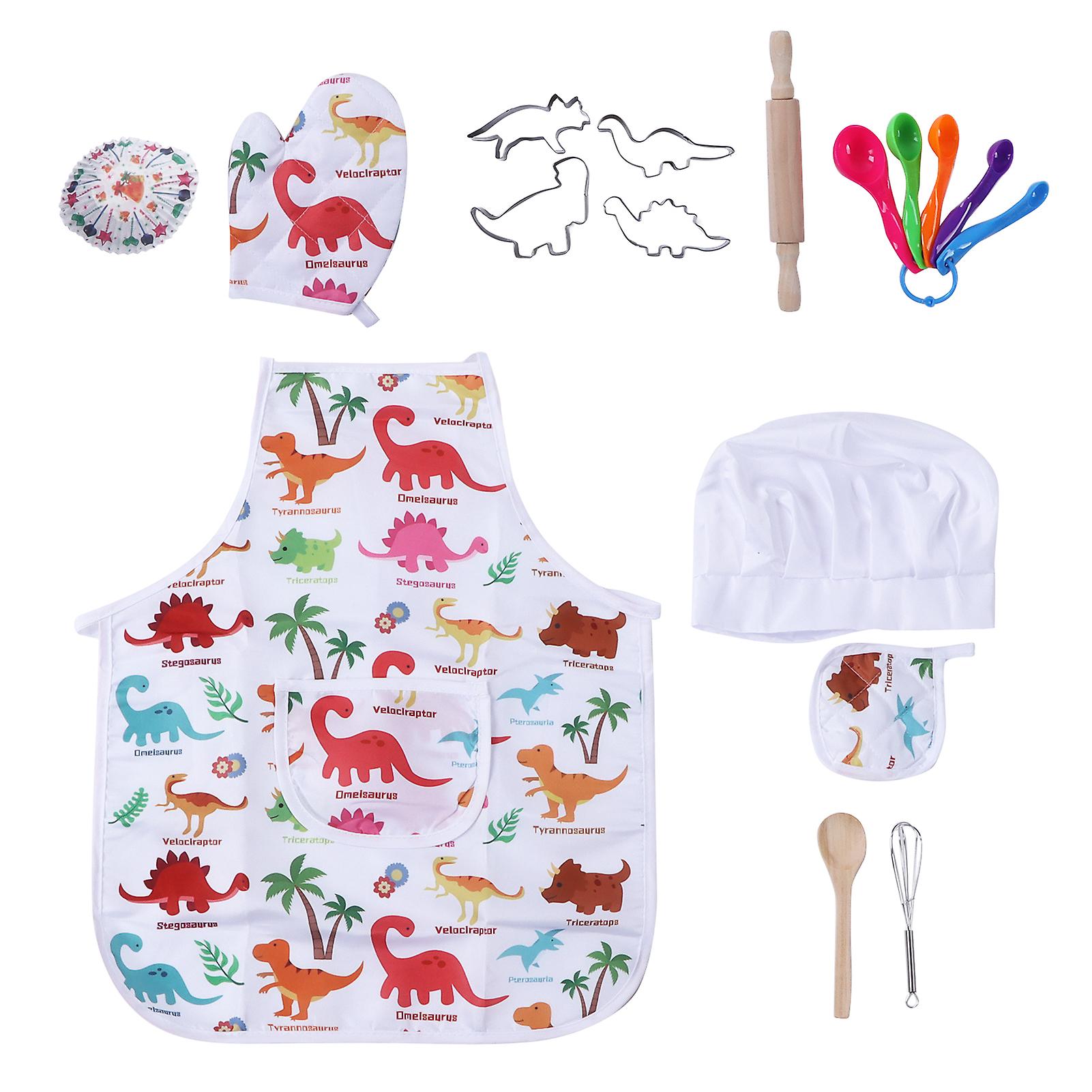 Kids Baking Chef Set Dinosaur Apron Oven Glove Chef Dress Up Kitchen Role Play Toys