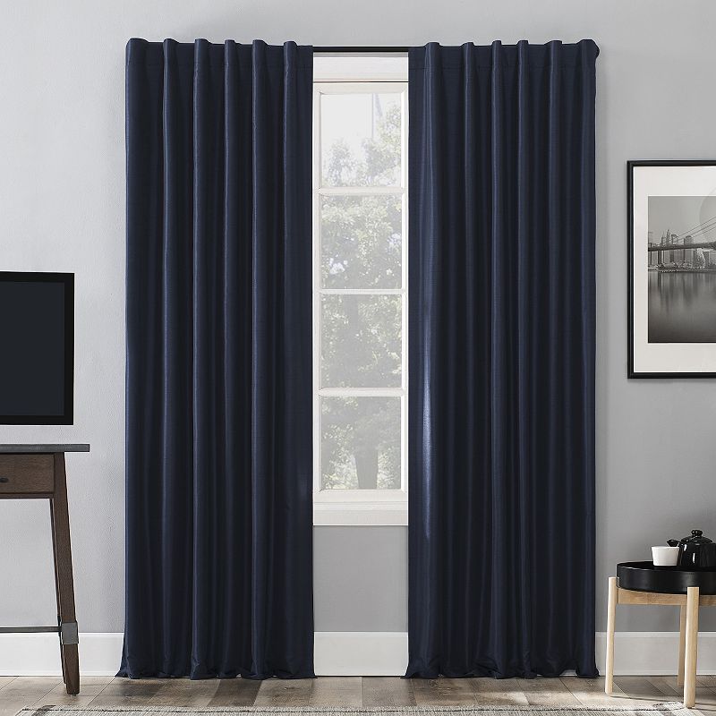 Sun Zero Evelina 100% Blackout Faux Dupioni Silk Back Tab Window Curtain