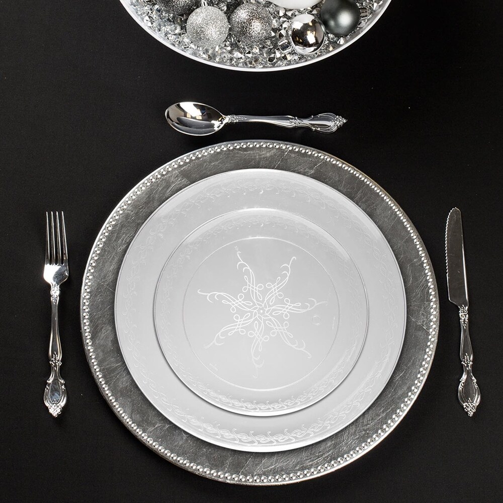 Clear Round Scroll Disposable Plastic Plate Packs   Party Supplies
