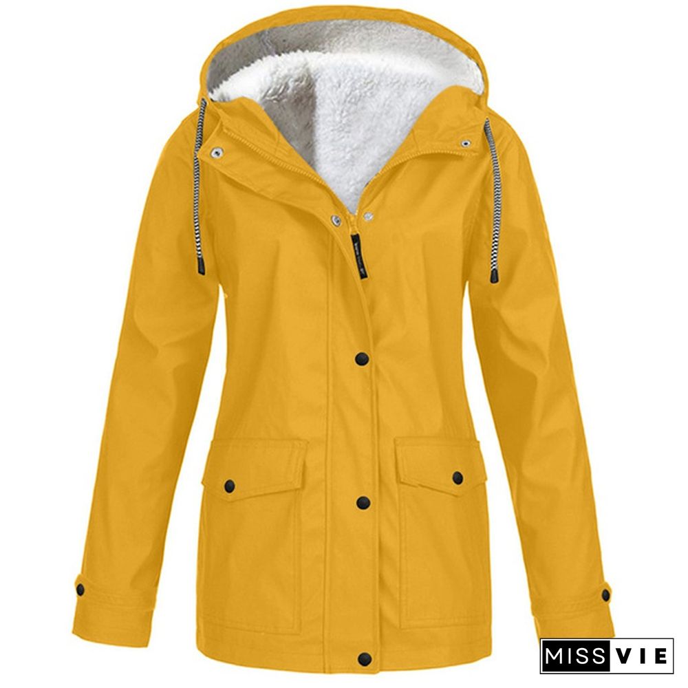 Women Fashion All Seasons Outdoor Waterproof Rain Jacket Casual Loose Plus Size Hooded Windproof Coat Climbing Windbreaker Jacket S-5XL