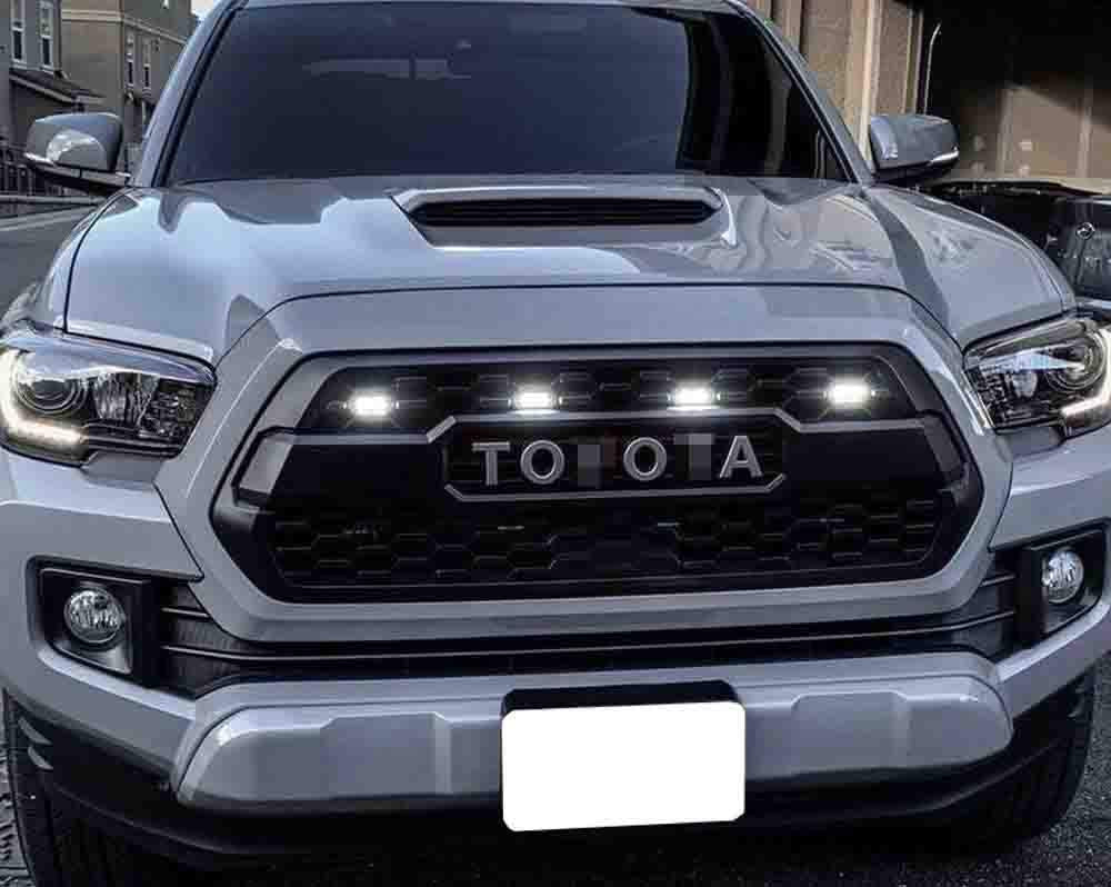 iJDMTOY 4pc Set Smoked Lens Front Grille Lighting Kit Compatible With 2016-up Toyota Tacoma w/TRD Pro Grill ONLY， Includes (4) 4-SMD 6000K White LED Light Assy and Wiring Harness