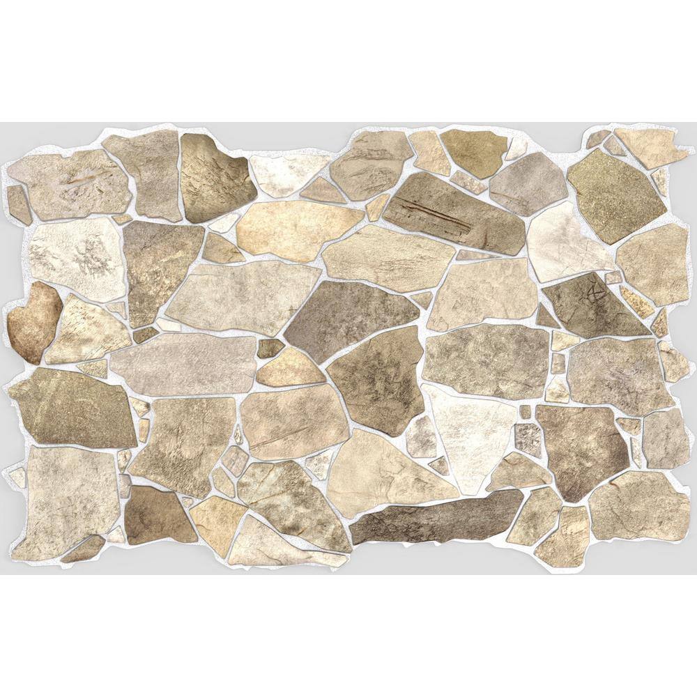 Dundee Deco 3D Falkirk Renfrew 39 in. x 25 in. Brown Beige Faux Stone PVC Decorative Wall Paneling (10-Pack) REHD245WB-10