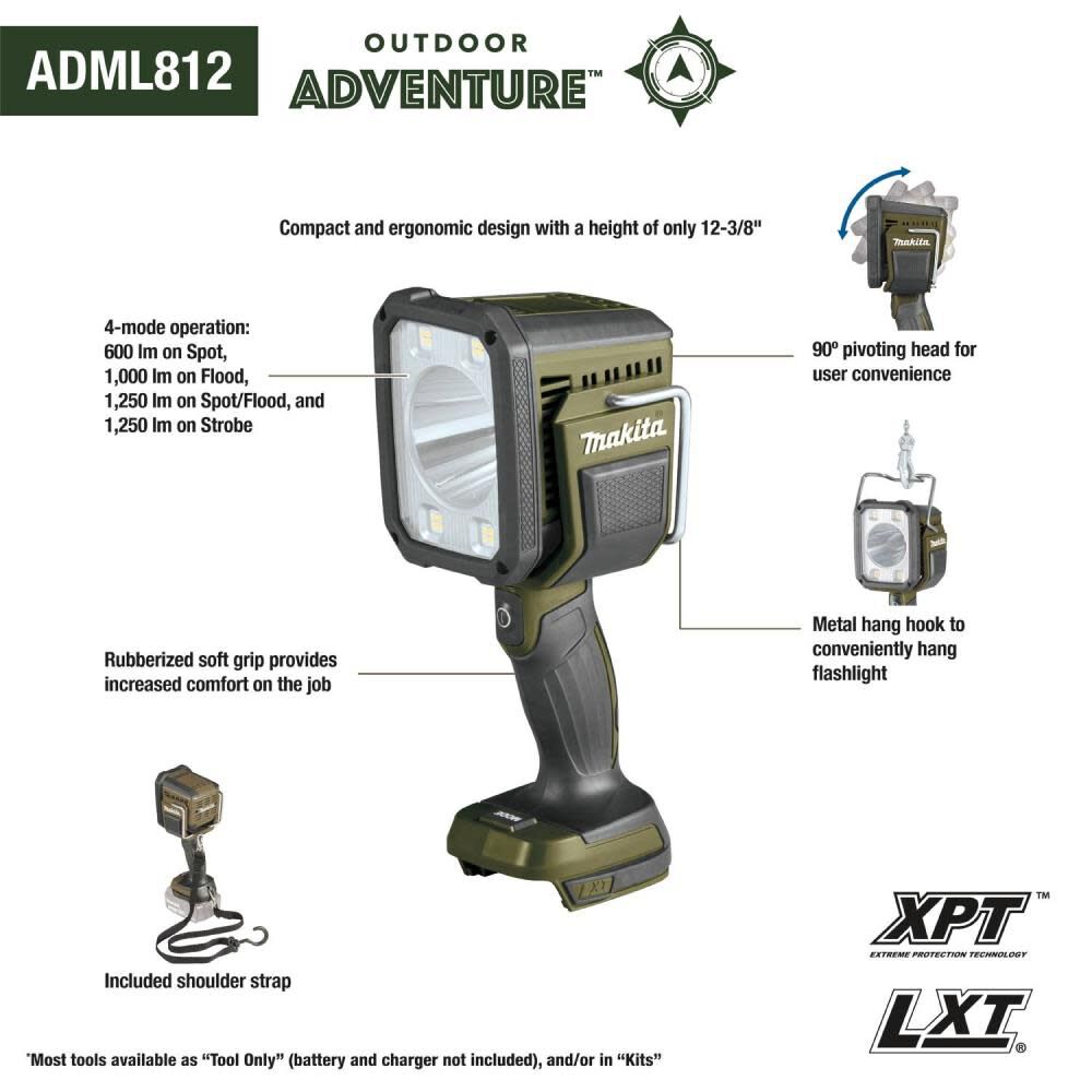 Makita Outdoor Adventure 18V LXT LED Flashlight Spotlight ADML812 from Makita