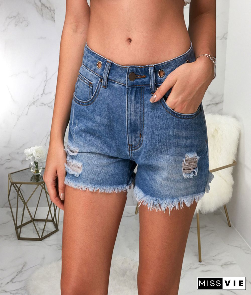 High Waist Stretch Skinny Ripped Denim Jeans