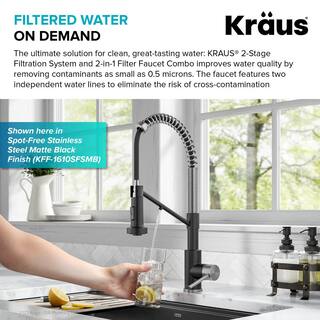 KRAUS Bolden Pull-Down Kitchen Faucet in Spot-Free Antique Champagne Bronze with Purita Under-Sink Filtration System FS-1000-KFF-1610SFACB