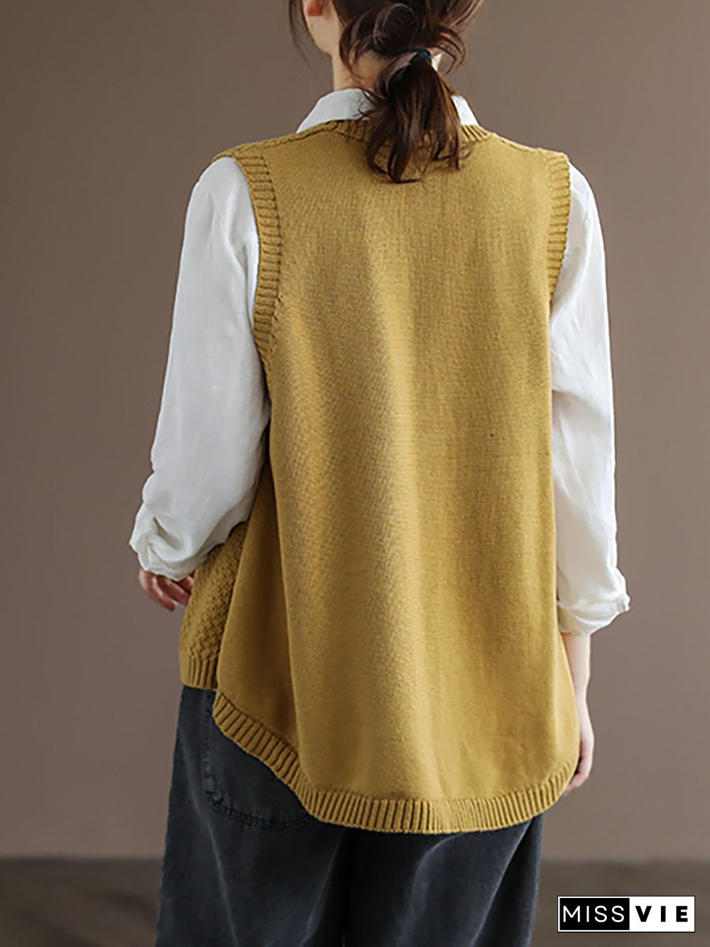 Plus Size Women Button Knitted Vest Waistcoat Sweater