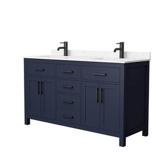 Wyndham Collection Beckett 60 in. W x 22 in. D x 35 in. H Double Sink Bathroom Vanity in Dark Blue with Carrara Cultured Marble Top WCG242460DBBCCUNSMXX