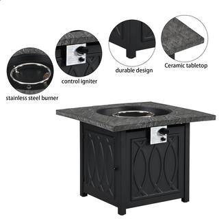 CASAINC 32 in. Metal 50000 BTU Propane Fire Pit Table Patio Gas Fire Pit with Lid and Lava Rock WFEHFP-03-A