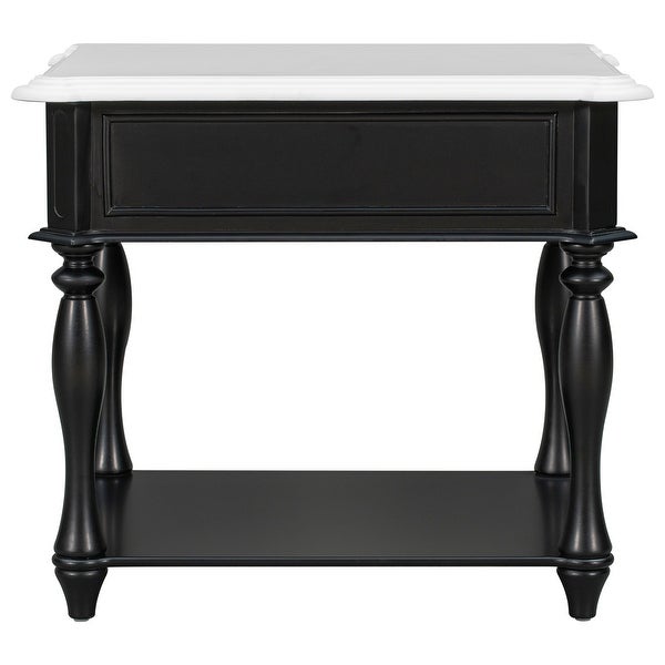 Classical End Table with Open Styled Shelf Large Storage Space，Side Table Drawer with Metal Handles for Living Room