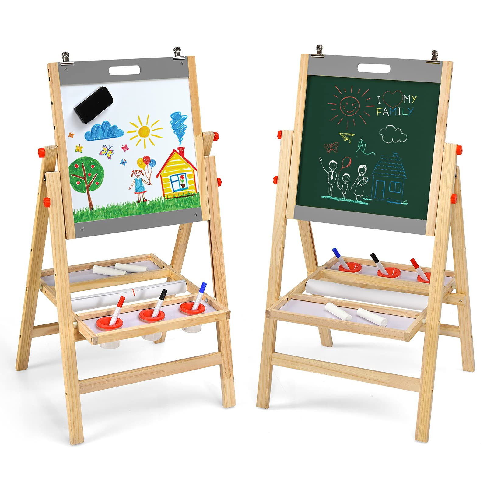 Costzon Art Easel for Kids, 3-in-1 Wooden Folding Toddler Easel Magnetic w/Paper Roll & Storage Tray (Nature)