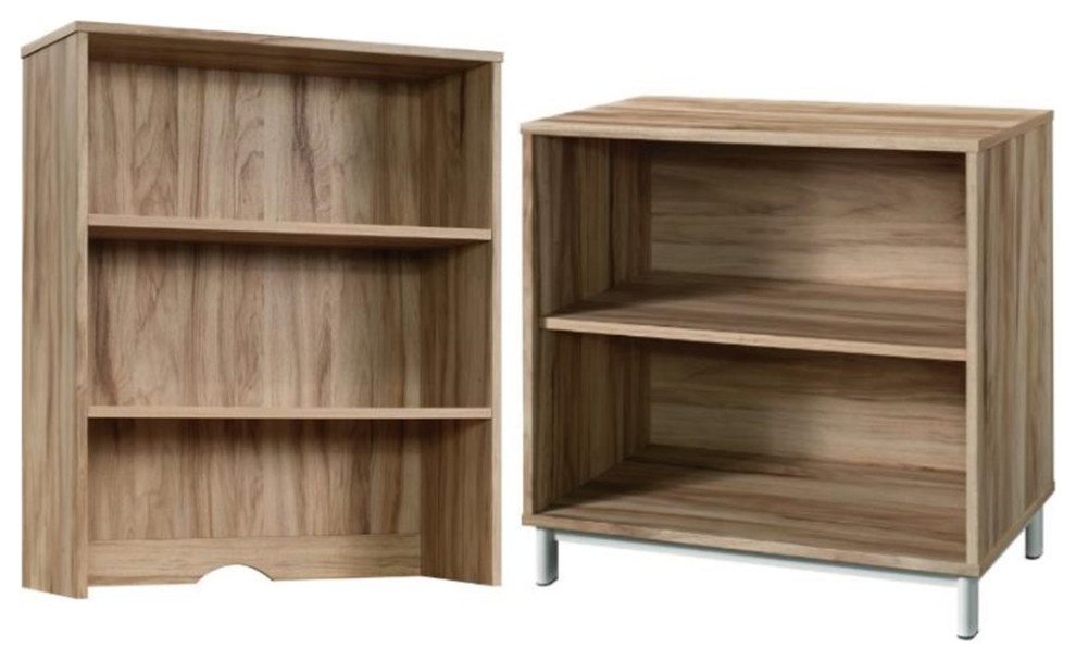 Home Square 2 Piece Set with 2 Shelf Bookcase  ampWood Library Hutch   Bookcases   by Homesquare  Houzz