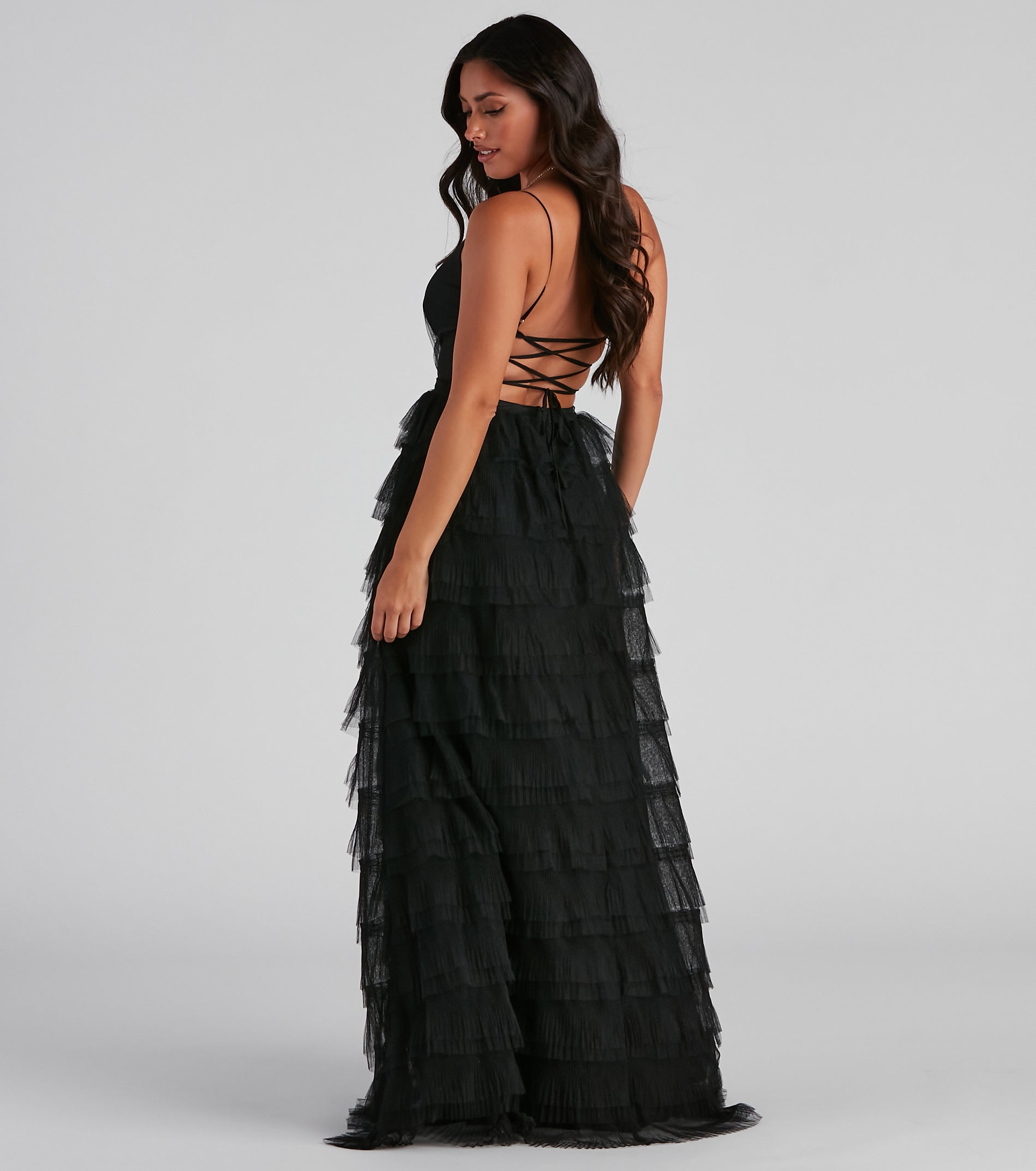 Lucilla V-Neck Tiered Mesh Dress