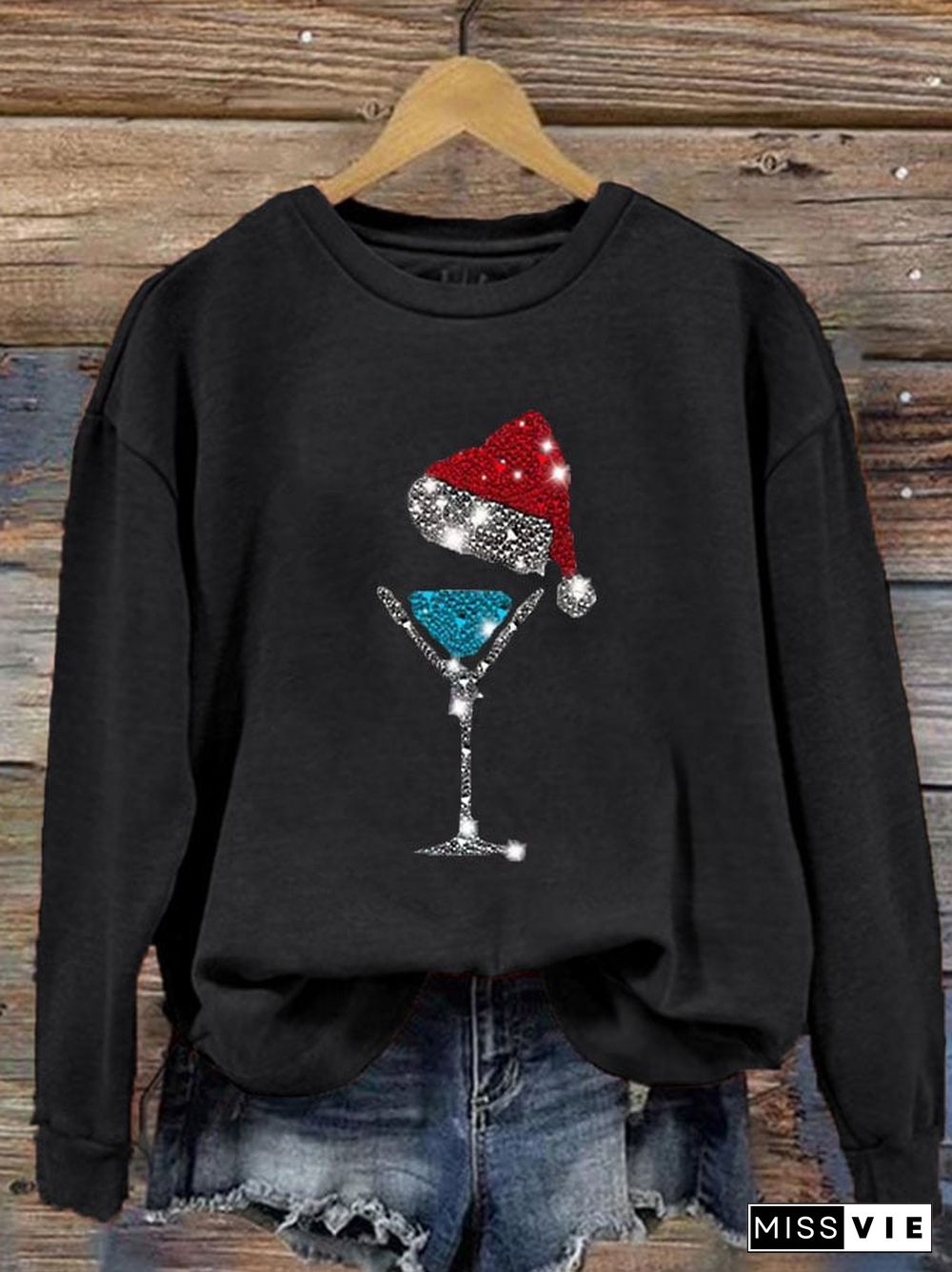 Women's Hat Wine Christmas Print Sweatshirt