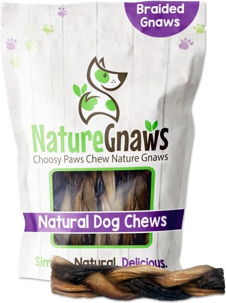 Nature Gnaws 5-6-inch Braided Gnaws Beef Flavor Dog Treats， 12 count