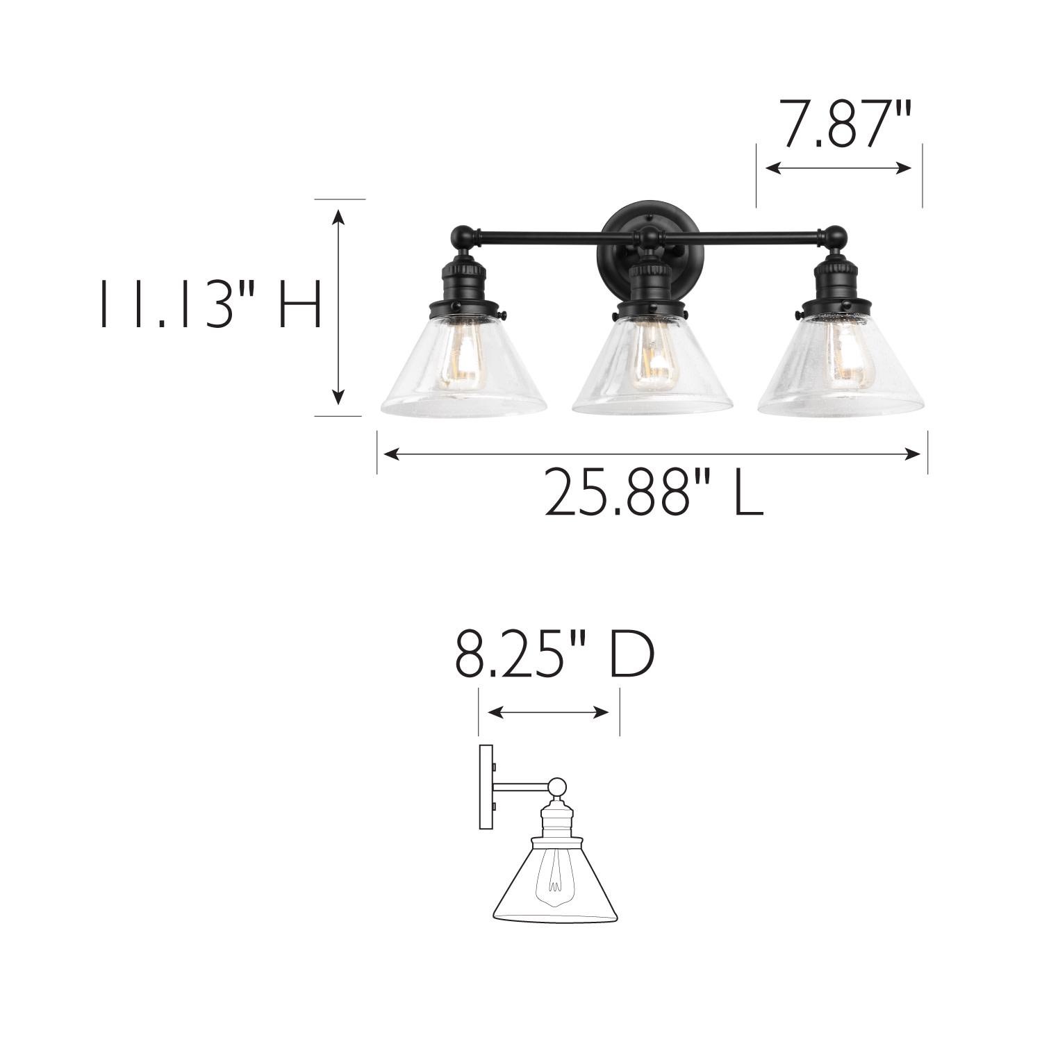 Design House Augustin Vanity Light in Matte Black， 3-Light