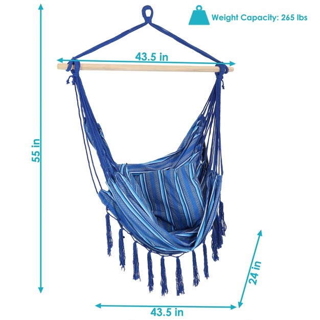 Sunnydaze Double Cushion Hanging Rope Hammock Chair Swing 265 Lb Weight Capacity Cornflower Stripes