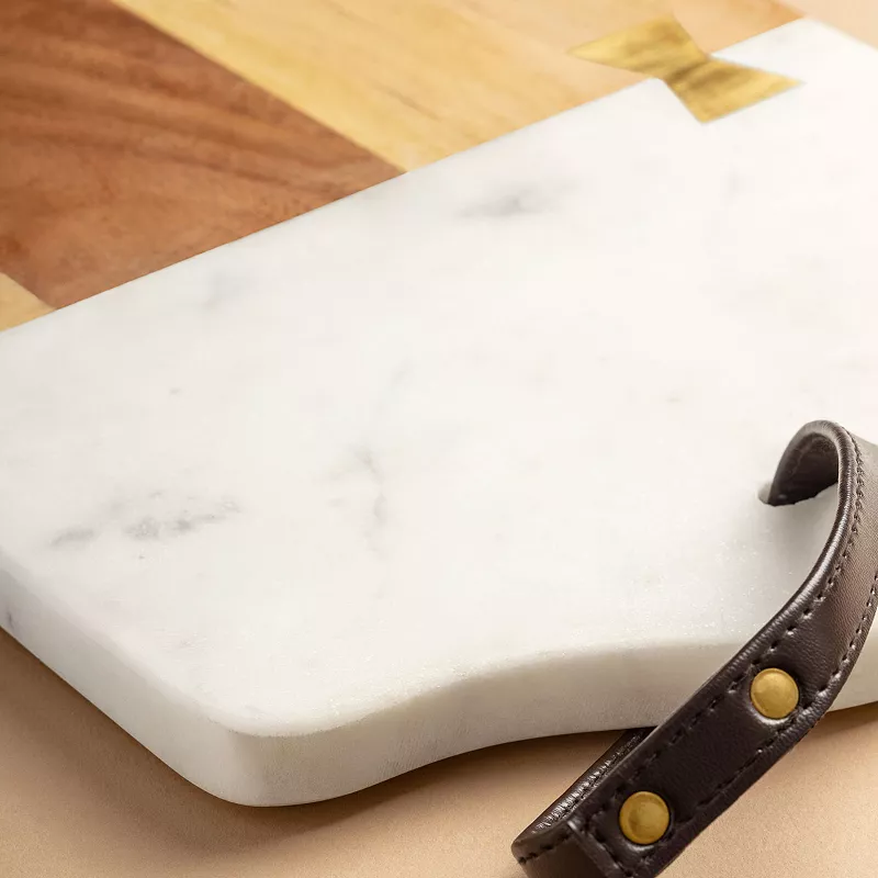 GAURI KOHLI Darvaza White Marble and Wood Cutting Board - Large