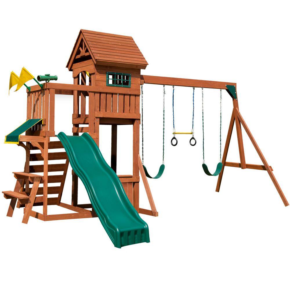 Swing-N-Slide Playsets Sedona Summit Complete Wooden Outdoor Playset with Slide Picnic Table Swings and Backyard Swing Set Accessories PB 8380