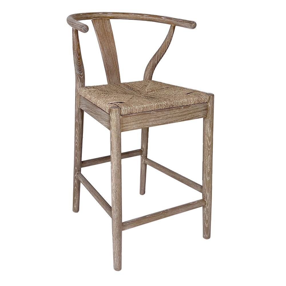 Kairo Oak and Natural Woven Wicker Dining Counter Stool