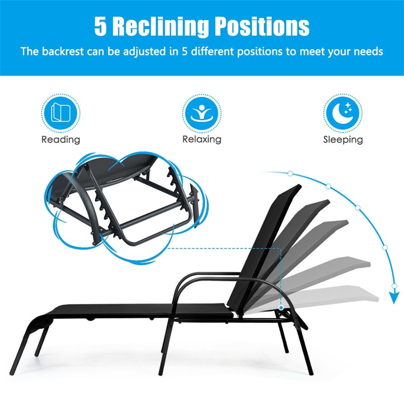 5-Position Fabric Folding Outdoor Chaise Lounge Chair, Lightweight Pool Chair Patio Lawn Recliner Sun Lounger