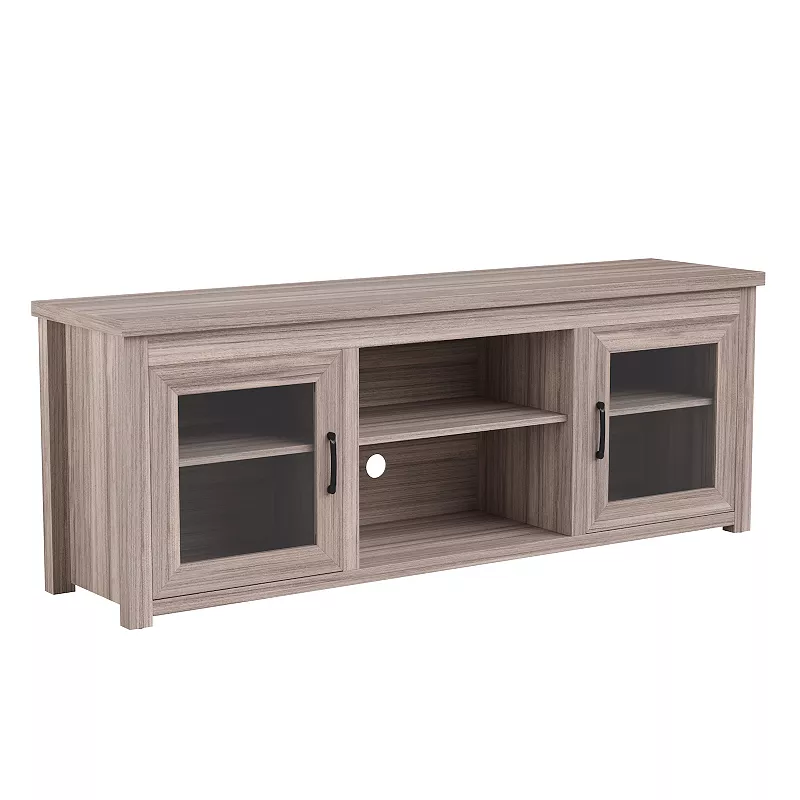 Merrick Lane Galena Traditional Full Glass Door 65 TV Stand for up to 80 TVs; White Wash Finish