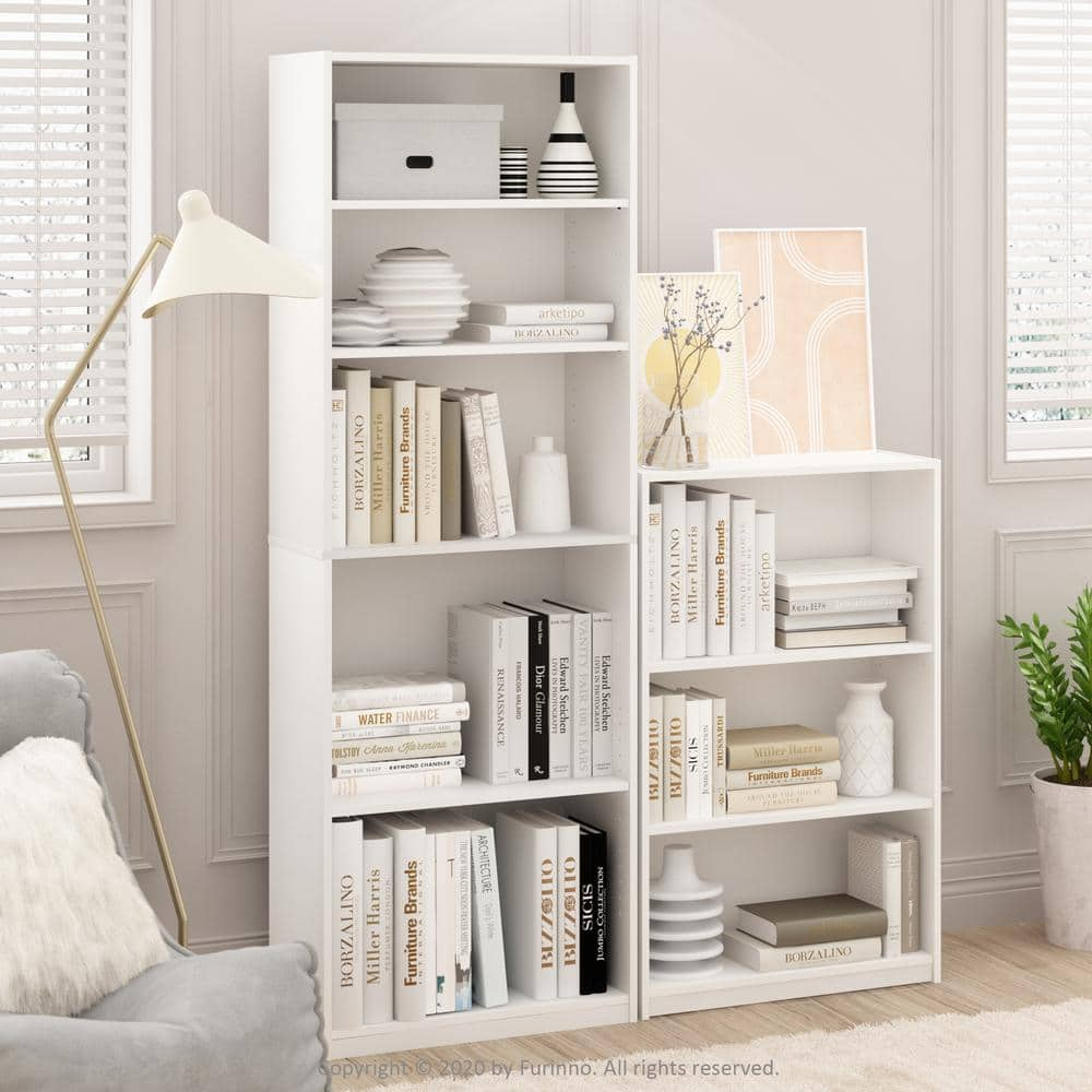 Furinno 40.3 in. White Wood 3-shelf Standard Bookcase with Adjustable Shelves 14151R1WH