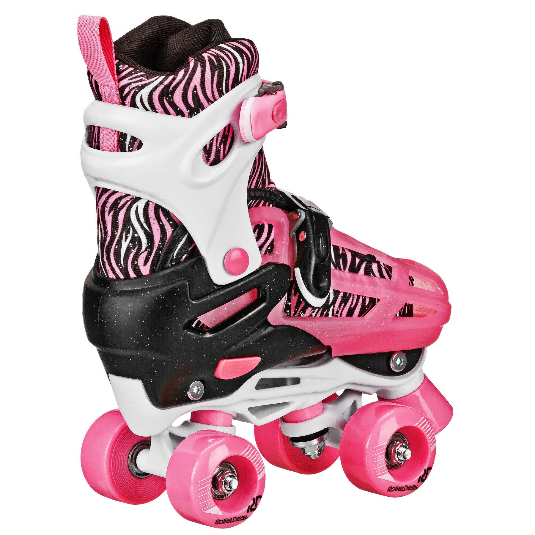 Roller Derby 2n1 Adjustable Roller/Inline Skates Pink Zebra, Medium (3-6)