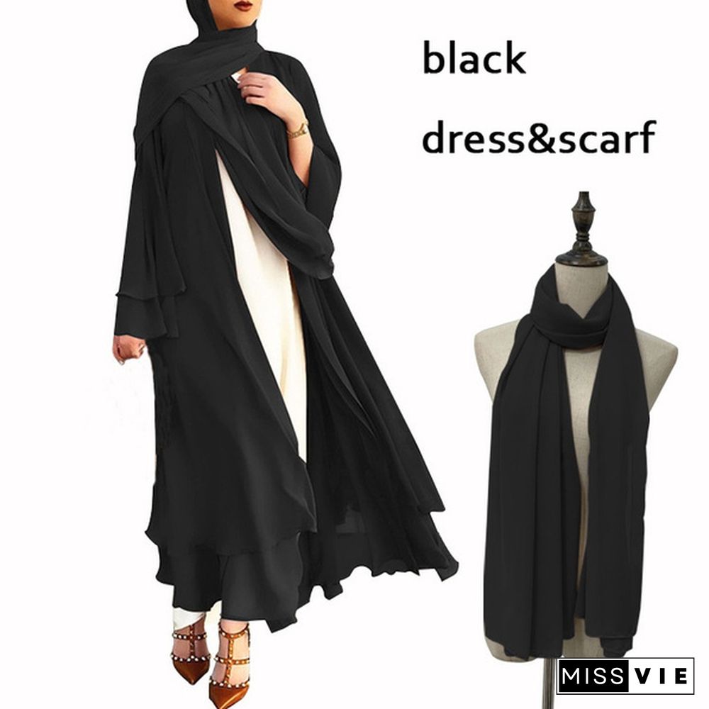 Women's Muslim A Line Long Sleeve Satin Prom Gown Kaftan Maxi Dress Spring Summer Coat Plus Size