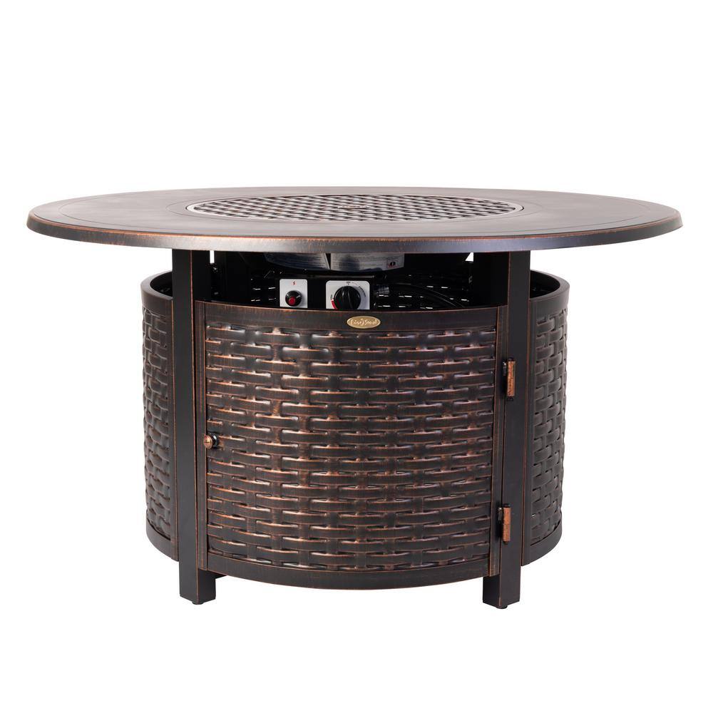 Fire Sense Florence 44 in. x 24 in. Round Aluminum Propane Fire Pit Table in Antique Bronze with Vinyl Cover 62373